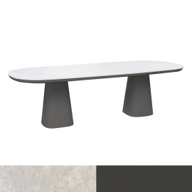 9030, Outdoor Dining Table, Black-White Travertino Romano