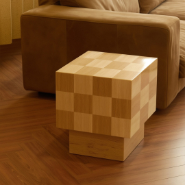 Checkmate, Side Table, Brown & Ivory Travertine