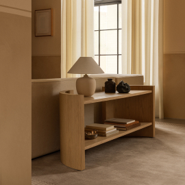 Crescent, Shelving, Lacquer Oak, H60