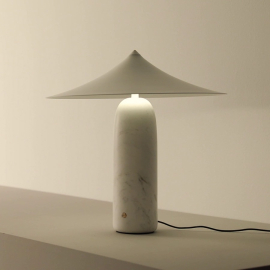 Kine, Table Lamp, White Marble Base-White Shade