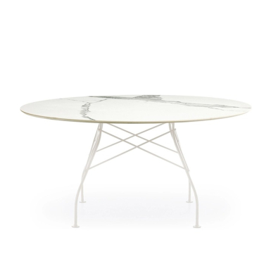 Glossy XXL, Dining Table, White Steel-White Marble