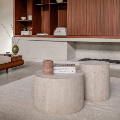 Dax, Coffee Table, White Travertine, DIA60