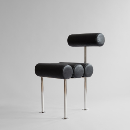 Hiro, Dining Chair, Stainless Steel- Aniline Black Leather