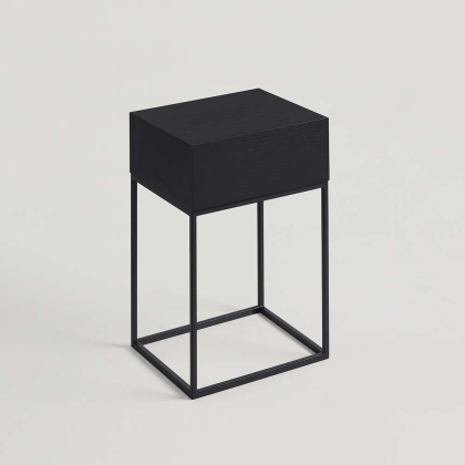 Virian, Bedside Table, Black Oak-Black Metal