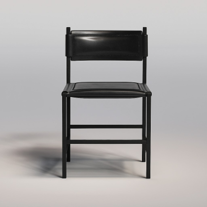 Side, Chair, Black Metal-Black Leather
