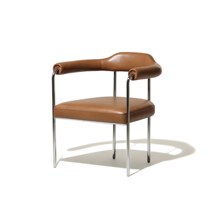 Carlyle, Dining Chair, Camel Leather-Stainless Steel
