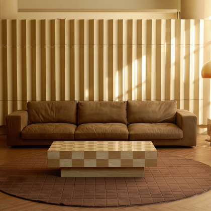 Checkmate, Coffee Table, Brown & Ivory Travertine