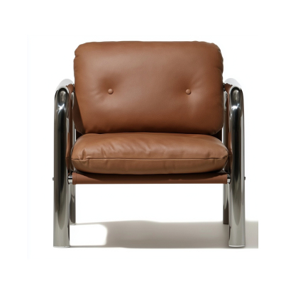 Rudolph, Lounge Chair, Butter Dark Coffee Leather-Stainless Steel