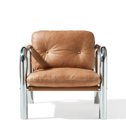 Rudolph, Lounge Chair, Butter Dark Coffee Leather-Stainless Steel