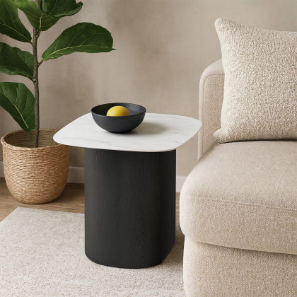 Veneto, Side Table, Black Oak-Athenian White Marble