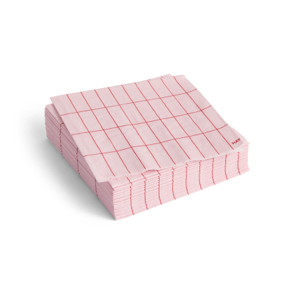 Pattern, Napkins, Set of 20 Cocktail, Light Pink & Red Grid