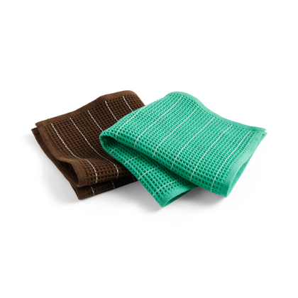 Canteen, Dish Cloth, Set of 2, Chocolate & Emerald Pinstripe