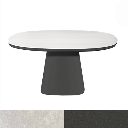 9030, Square-Round Dining Table, Black-White Travertino Romano