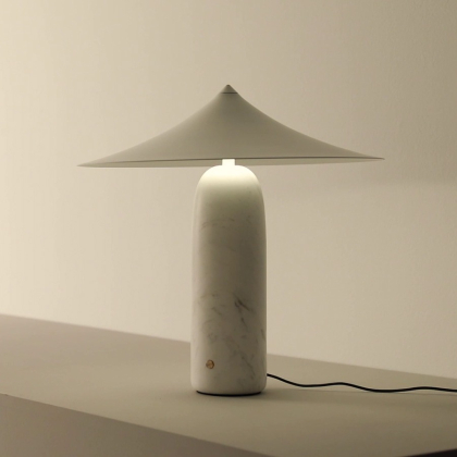 Kine, Table Lamp, White Marble Base-White Shade
