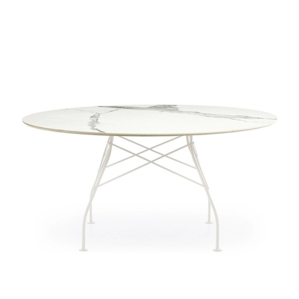 Glossy XXL, Dining Table, White Steel-White Marble