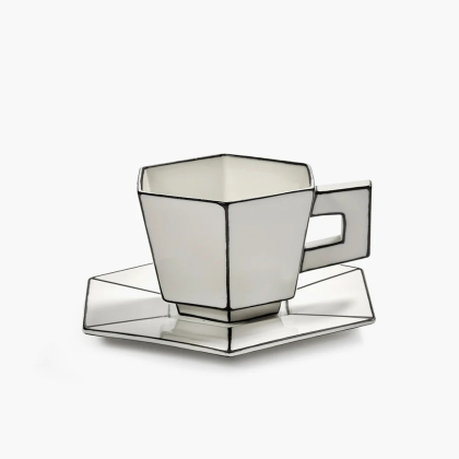Carte Blanche, Cappuccino Cup w/ Saucer, White-Black