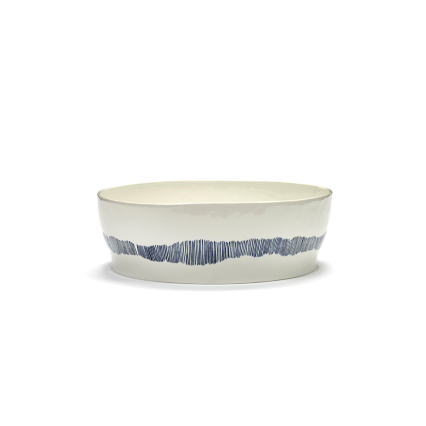 Feast, Salad Bowl, White Blue Stripes 