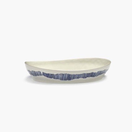 Feast, Deep Serving Plate, S, White-Blue Stripes