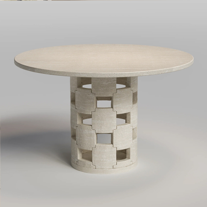Borobudur Check, Dining Table, White Travertine