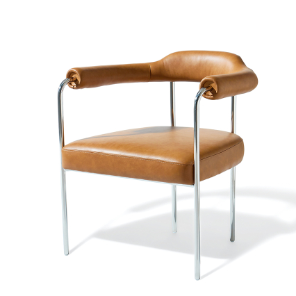 Carlyle, Dining Chair, Camel Leather-Stainless Steel