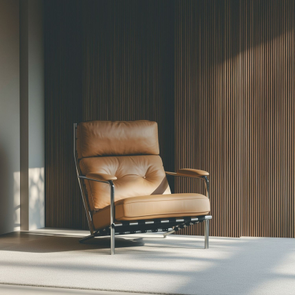 Parkside, Lounge Chair, Camel Leather-Stainless Steel