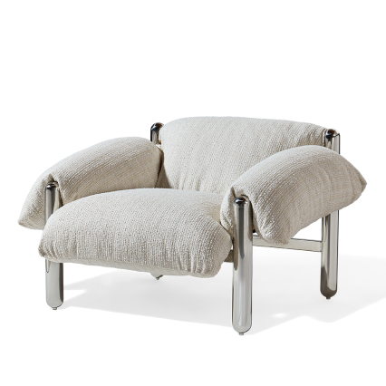 Sorrin, Lounge Chair, Alabaster White-Stainless Steel