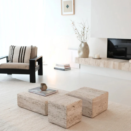 Dijon, Coffee Table, Small, White Travertine