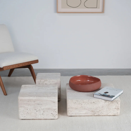 Dijon, Coffee Table, Medium, White Travertine