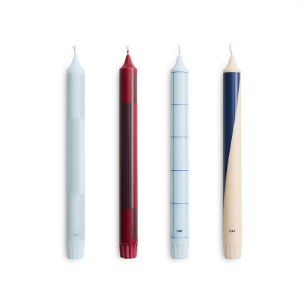 Pattern Candle, Blues & Bordeaux, Set of 4