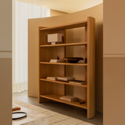 Crescent, Shelving, Lacquer Oak, H173