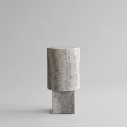 Column, Side Table, Silver Travertine