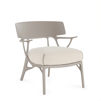 A.I., Lounge Chair Boucle, Grey Frame-White Cushion