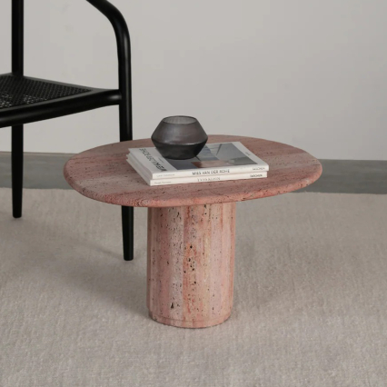 Canberra, Organic Side Table, Red Travertine
