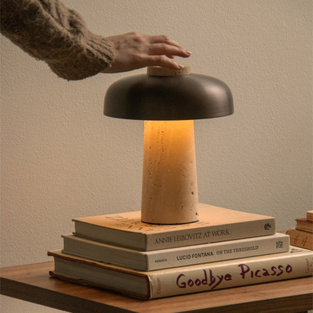 Reverse, Portable Table Lamp, Travertine