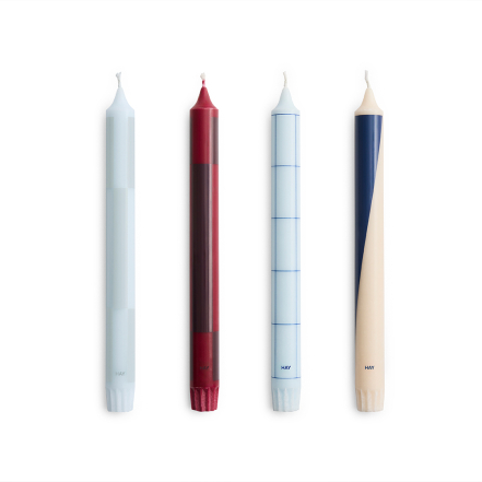 Pattern Candle, Blues & Bordeaux, Set of 4