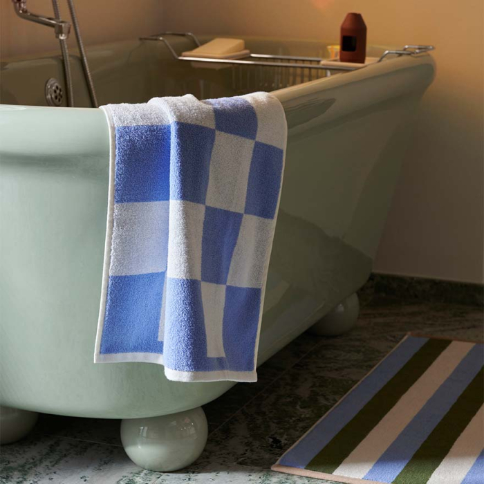 Check Organic, Bath Mat, Steel Blue, 50 x 90