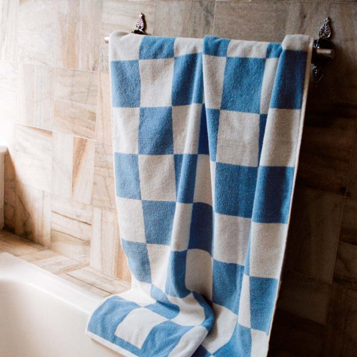 Check Organic, Bath Towel, Steel Blue, 70 x 136