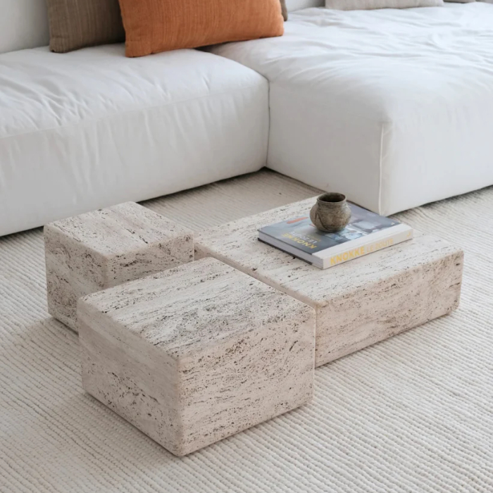 Dijon, Coffee Table, Medium, White Travertine