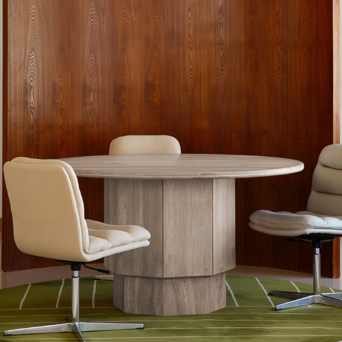 Orbit, Dining Table, Ivory Travertine, DIA140
