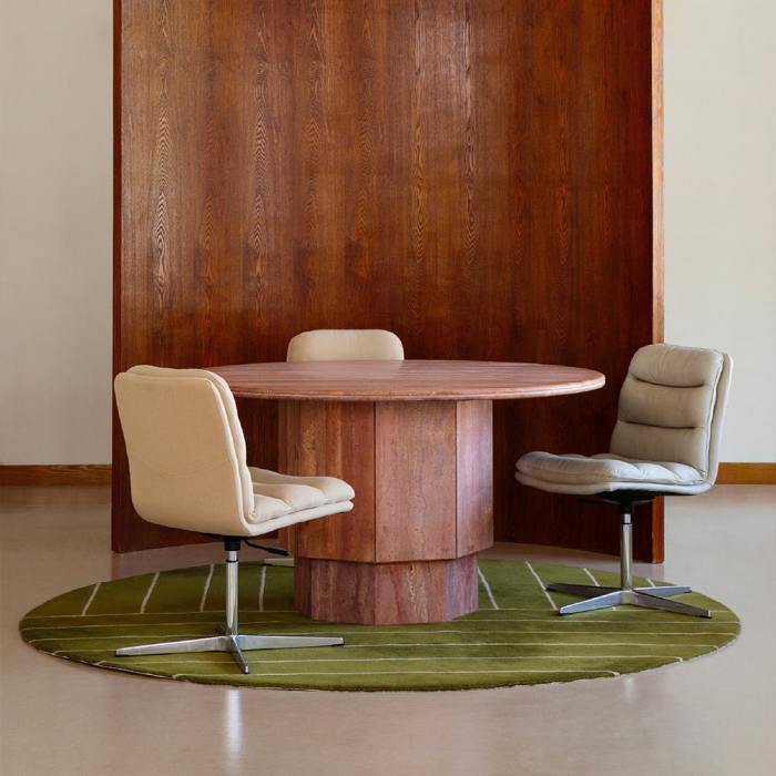 Orbit, Dining Table, Red Travertine, DIA140