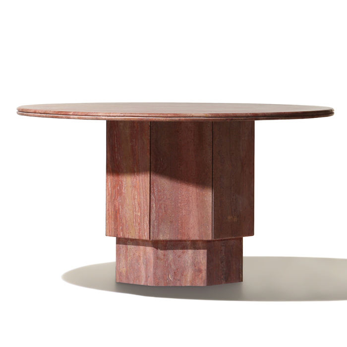 Orbit, Dining Table, Red Travertine, DIA140