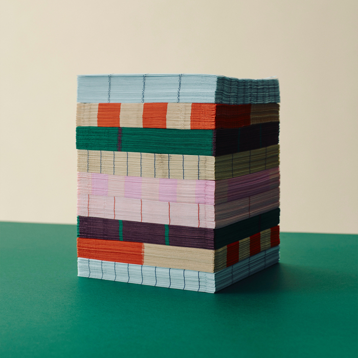 Pattern, Napkins, Set of 20 Cocktail, Light Pink & Red Grid