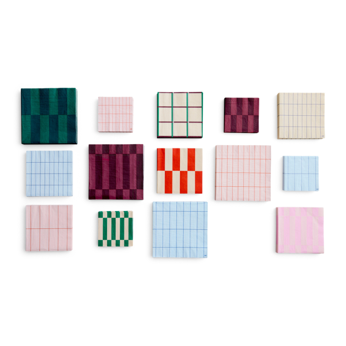 Pattern, Napkins, Set of 20 Cocktail, Light Pink & Red Grid