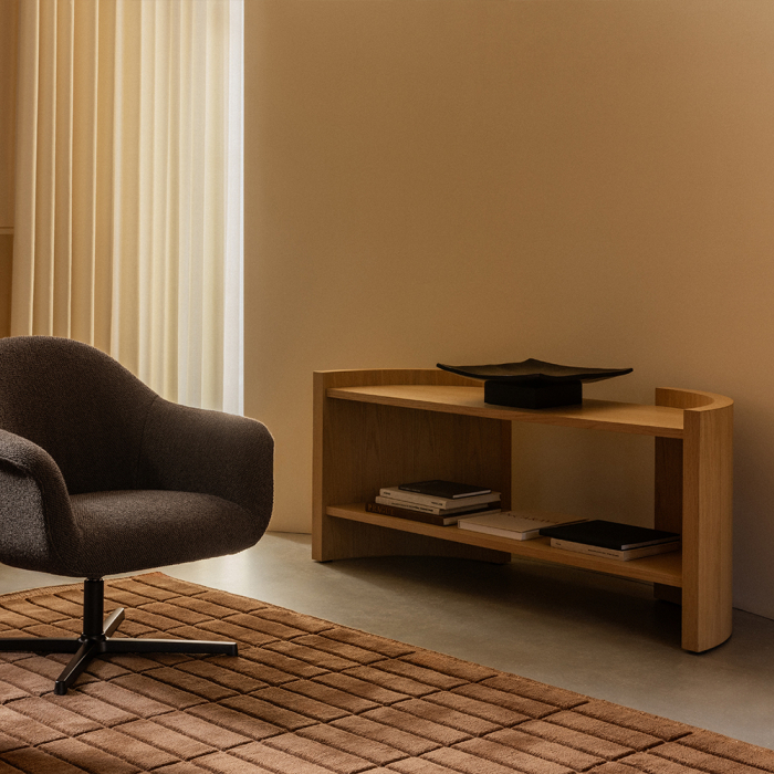 Crescent, Shelving, Lacquer Oak, H60