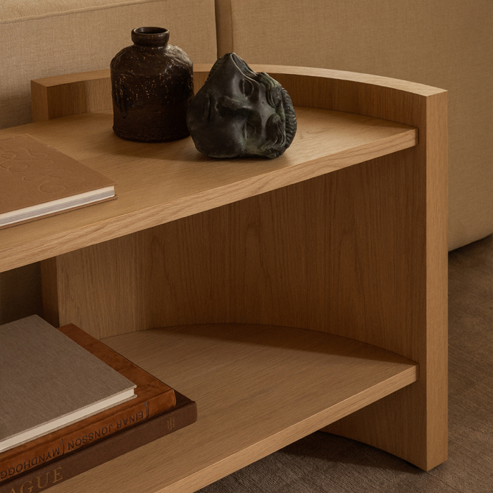 Crescent, Shelving, Lacquer Oak, H60