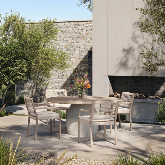 Amos, Outdoor Dining Table, Aged Teak-Onyx White