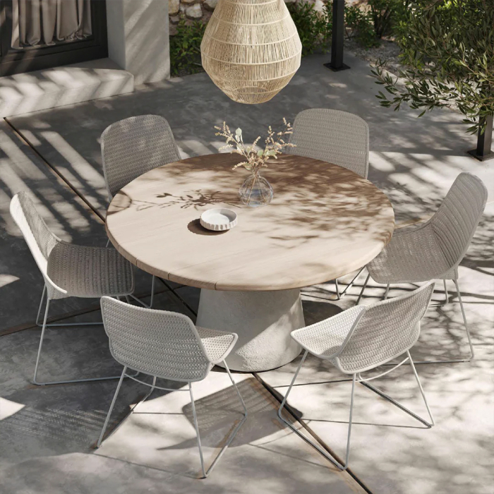 Amos, Outdoor Dining Table, Aged Teak-Onyx White