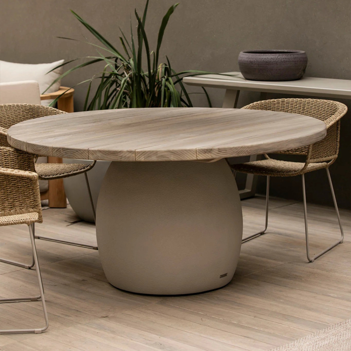 Amos, Outdoor Dining Table, Aged Teak-Onyx White