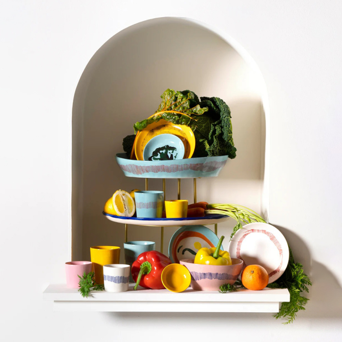 Feast, Serving Plate, M, Azure-Red Stripes