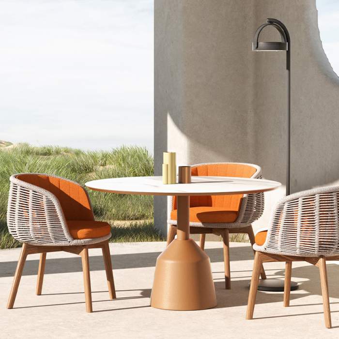 Balance, Outdoor Dining Table, Sand-White Travertino Romano, DIA120